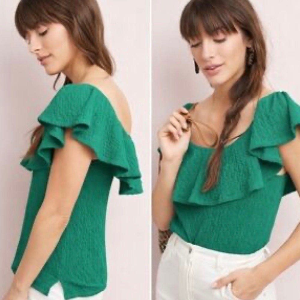 Green Ruffle Off-Shoulder Blouse - Women